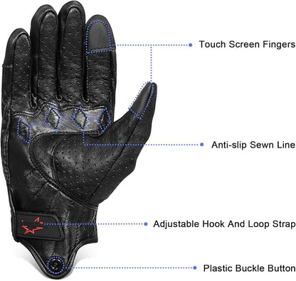 Superbike Full Finger Goat Skin Leather Touch Screen Motorcycle Gloves Men S - Image 3