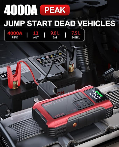 4000A Car Jump Starter with Air Compressor, Portable Charger Jumpstart 12V - Image 2