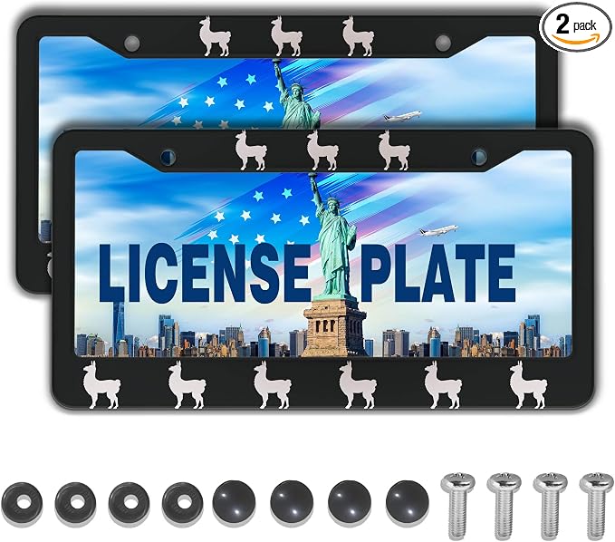 License Plate Frames Black and White Automotive Exterior Accessories Llama by Unknown