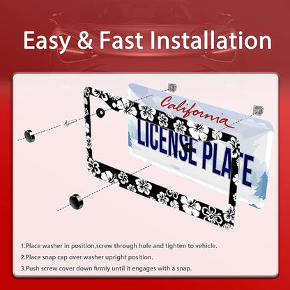 White Hibiscus Hawaii Flowers License Plate Frames Floral Round Hole - Image 5