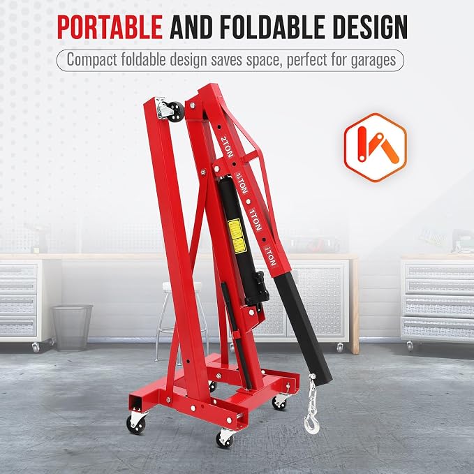 2 Ton Engine Hoist, Hydraulic Cherry Picker Engine Hoist Lift, 4400LBS Heavy - Image 3