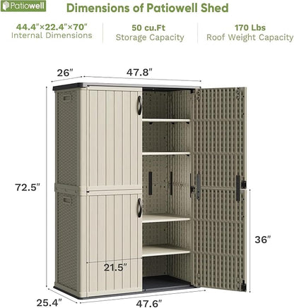 Patiowell 50 cu.ft Plastic Outdoor Storage Shed, Lockable Waterproof Resin - Image 4