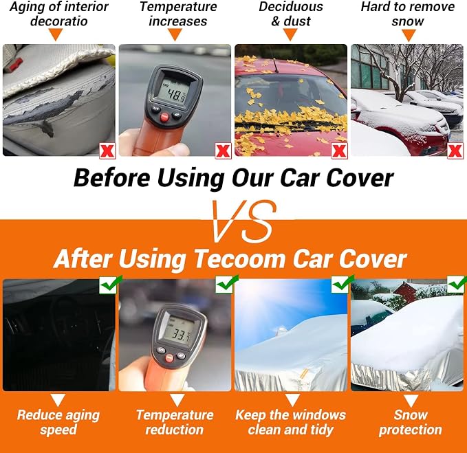 Tecoom Car Cover Waterproof All Weather, Fleece Lining - Image 5