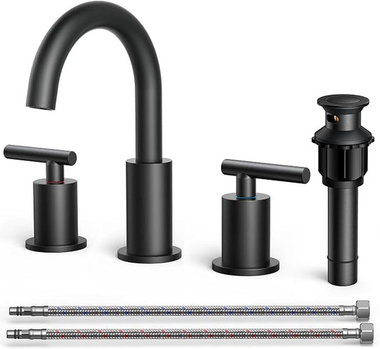 FORIOUS Bathroom Faucets 3 Hole, Matte Black Bathroom Sink Faucet 3 Hole Vanity by FORIOUS