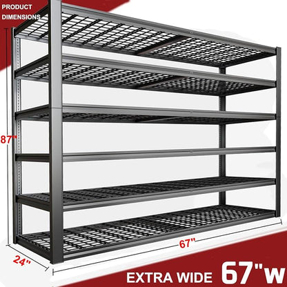 67" W Garage Shelving Heavy Duty, Adjustable 6 Tier Metal Shelves, Commercial - Image 2