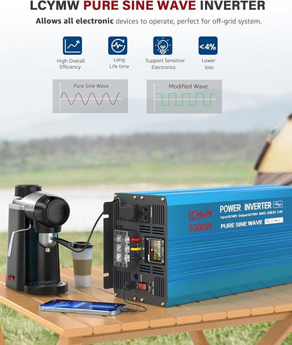 Power Inverter 5000 Watt Pure Sine Wave 48V DC to 110V/120V AC 10000W Peak - Image 2