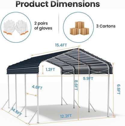 10x15 Ft Carport, Heavy Duty Metal Car Port, All-Weather Protection, Easy - Image 2