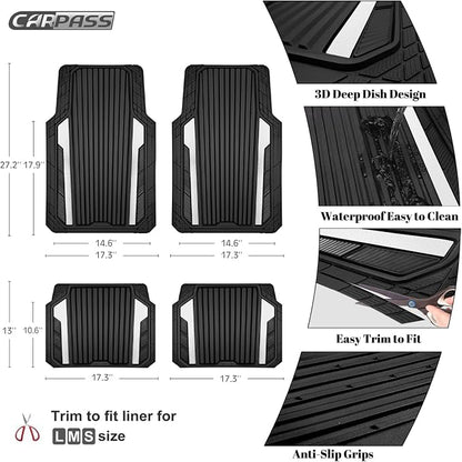 CAR PASS Heavy Duty Rubber Car Mats Metallic, Aluminum Film All Weather Floor - Image 4