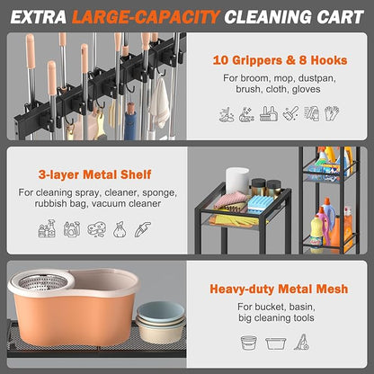 Broom Holder with Cleaning Supplies Organizer, Broom Closet Storage Cabinet - Image 4