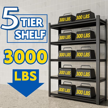 72''H Garage Shelving Heavy Duty, 3000LBS Storage Shelves, 5-Tier Adjustable - Image 5