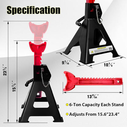 6 Ton Jack Stands, 15.6"-23.4" Adjustable - Image 2