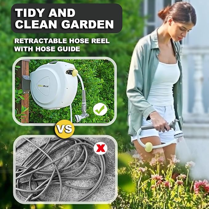 Retractable Garden Hose Reel, 1/2 in 75+6ft, Heavy Duty Wall Mounted Water Hose - Image 6