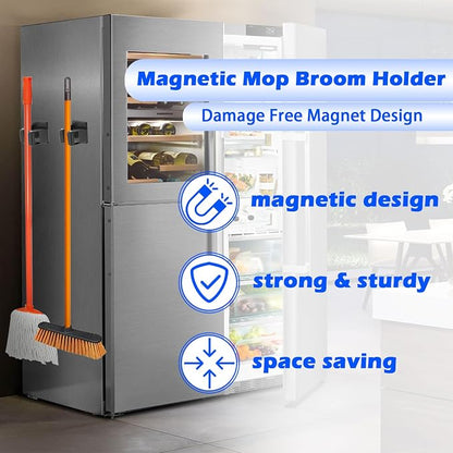 Strong Magnetic Mop Broom Holder, 2 Pack Heavy Duty Magnetic Mop Hanger - Image 2