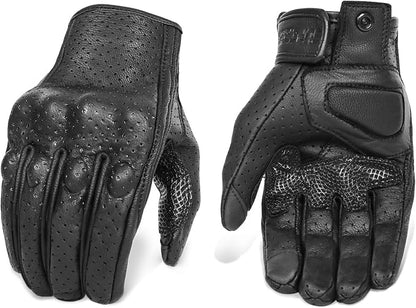 Updated Goatskin Leather Motorcycle Gloves Men Touchscreen Anti-Slip Motorbike by KAIWENDE