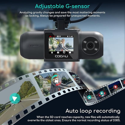 COOAU D30S 4K Dash Cam with GPS Wi-Fi, Front and Inside Dual 2.5K 1080P - Image 7