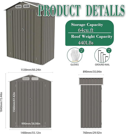 5x3x6FT Outdoor Storage Shed, Galvanized Steel Garden Shed - Image 6
