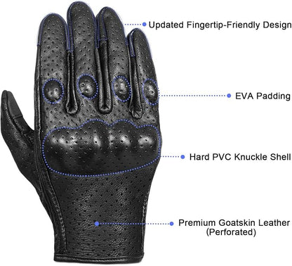 Superbike Full Finger Goat Skin Leather Touch Screen Motorcycle Gloves - Image 2