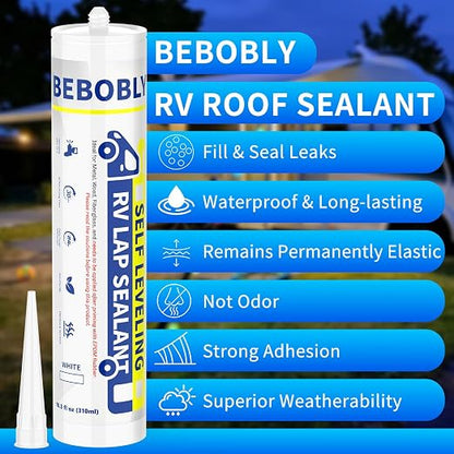 RV Roof Sealant, Self Leveling Lap Sealant White, RV Caulking Sealant Waterproof - Image 2