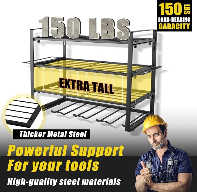 Power Tool Organizer Wall Mount, 2 Pack 4 Layers Garage Wall Shelving, 8 Drill - Image 4