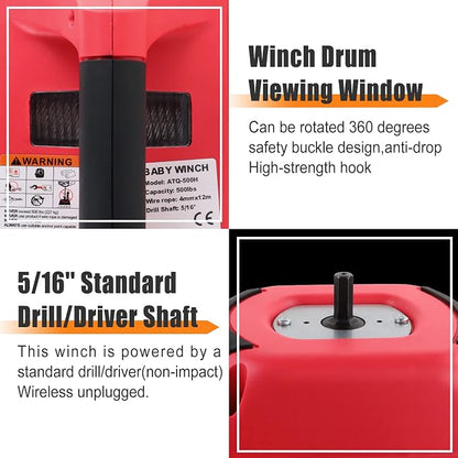 Portable Drill Winch, Rotate The Hook 360 Degrees, Stretched Wire Fence - Image 3