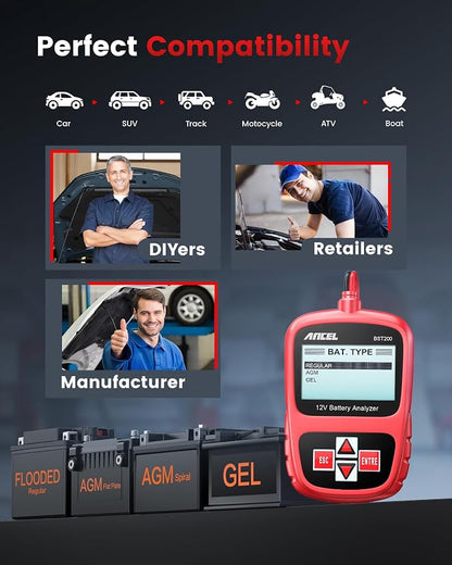 ANCEL BST200 Car Battery Tester 12V Automotive, 100-1100 CCA Battery Load - Image 5