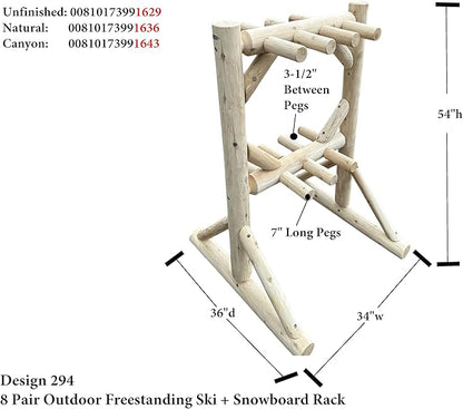 8-Place Freestanding Log Ski Rack Holder, Indoor & Outdoor Snowboard Racks - Image 2