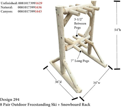 8-Place Freestanding Log Ski Rack Holder, Indoor & Outdoor Snowboard Racks - Image 2