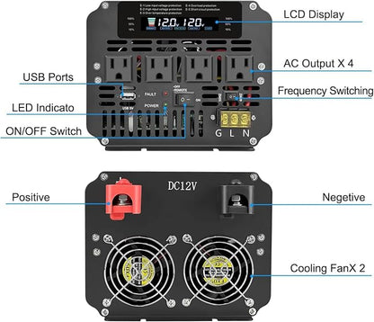 5000W Power Inverter 12V to 110V/120V DC to AC - Image 3