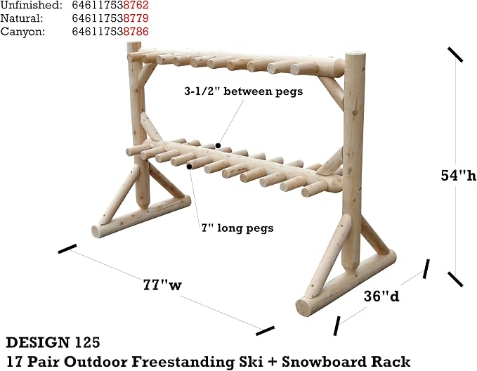 17-Place Freestanding Log Ski Rack Holder, Indoor & Outdoor Snowboard Racks - Image 4