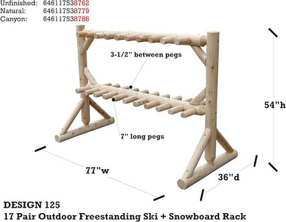 17-Place Freestanding Log Ski Rack Holder, Indoor & Outdoor Snowboard Racks - Image 7