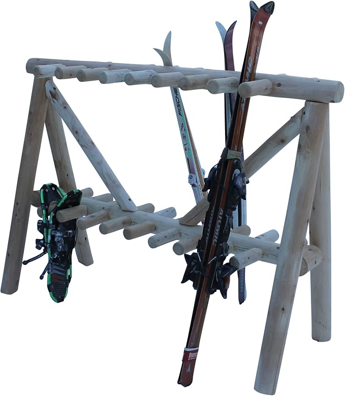 21-Place Freestanding Log Ski Rack Holder, Indoor & Outdoor Snowboard Racks - Image 9