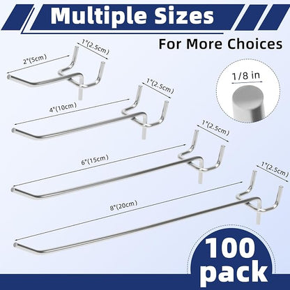 100 Pack Pegboard Hooks Heavy Duty 4 6 8 Inch Pegboard Hooks 1/8 Stainless - Image 2