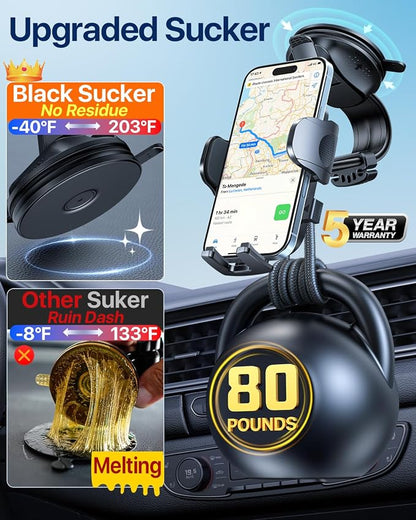 HTU Upgraded Strongest Suction Car Phone Holder Bendable Arm, Never Block View - Image 2