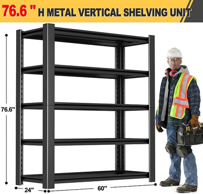 76" H x 60" W x 24" D 5-Tier Heavy Duty Garage Shelving Unit, 3000 LBS Capacity - Image 2