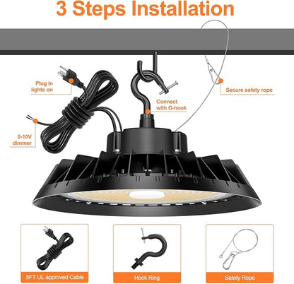 4Pack LED High Bay Lights, Super Bright 150W UFO High Bay LED Shop Lights - Image 6