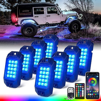 Xprite RGB Bluetooth Rock Lights Kit, w/RF Remote Controller by XPRITE