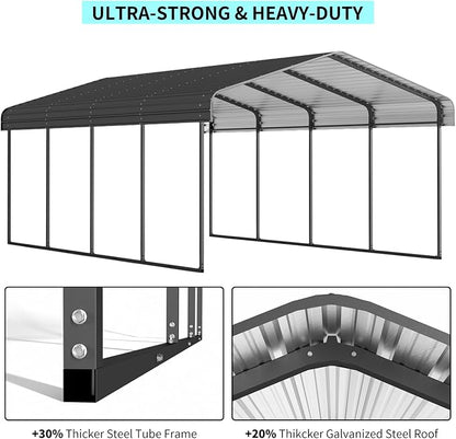 12x20 FT Metal Carport, Heavy Duty Car Port Canopy - Image 3