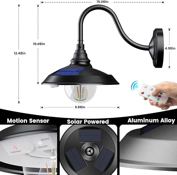 SIEDiNLAR Solar Barn Light Outdoor 3 Modes 2 Lighting, Aluminum Gooseneck Wall - Image 4