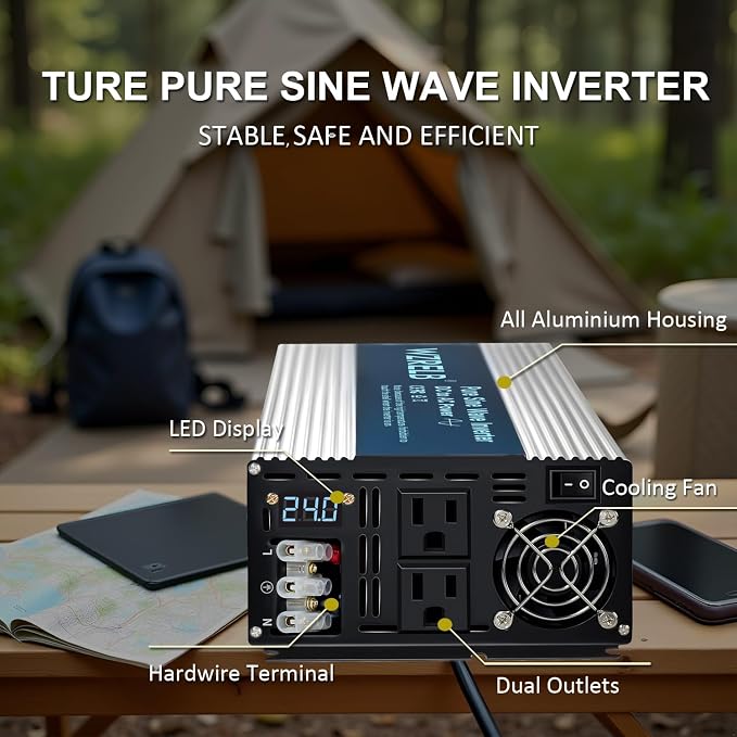 WZRELB 3500W Pure Sine Wave Inverter, Car Power Inverter 24V DC to 110V 120V AC - Image 2