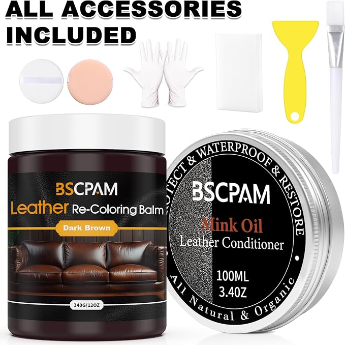 12oz Leather Recoloring Balm & 3.4oz Mink Oil Leather Conditioner kit, Dark - Image 7