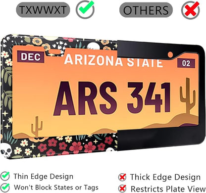 Halloween Ghost Skull Floral License Plate Frame Colorful Flowers Stainless - Image 5