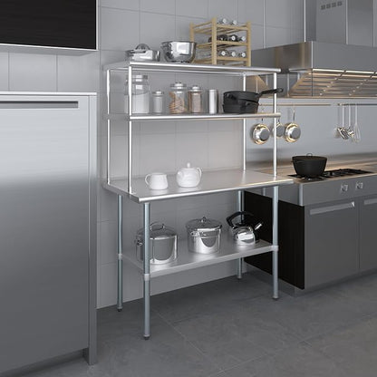 Amgood Stainless Steel Work Table Double Tier Overshelf | Metal Kitchen Prep - Image 6