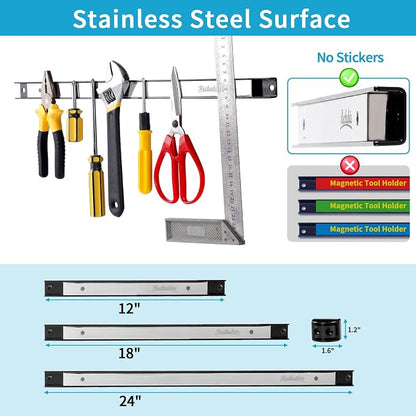 6 Pieces 12" Magnetic Tool Holder Strip, Stainless Steel Surface Tool Magnet Bar - Image 4