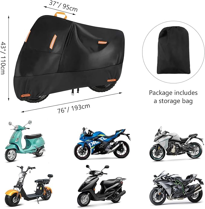 SECELES 300D Motorcycle Cover Heavy Duty, SECELES All Season Durable Scooter - Image 7