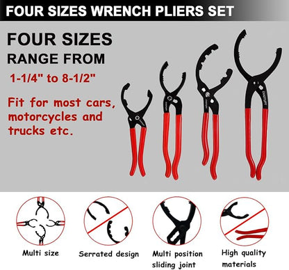 5Pcs Adjustable Oil Filter Pliers Set, Universal Oil Filter Removal Tool - Image 3