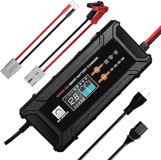 ECO-Worthy 12V/24V 20A Smart Battery Charger Maintainer, Auto Voltage Detect by ECO-WORTHY