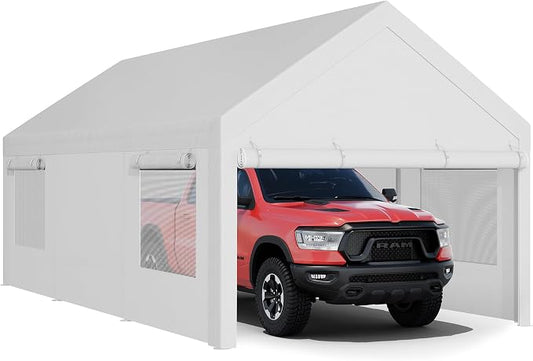 JY QAQA Carport, 12x20 FT Heavy Duty Carport Reinforced Steel Poles by JYQAQA