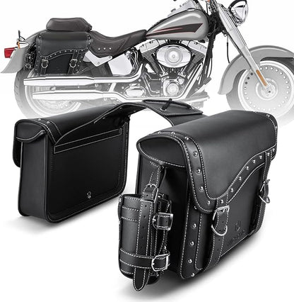 NICECNC Motorcycle Saddle Bags, PU leather Motorcycle Saddlebags, Reinforced by Nicecnc