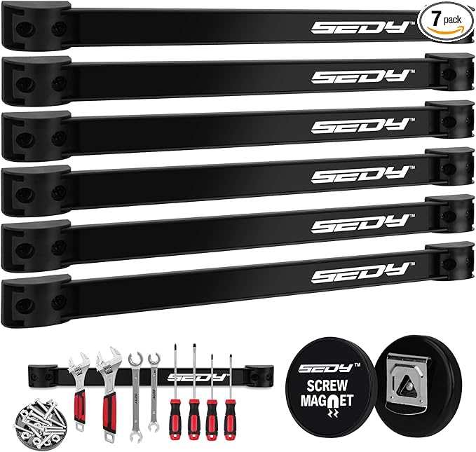 Magnetic Tool Holder Storage Organizer: 7-Piece Garage Wall Mount Rack by SEDY