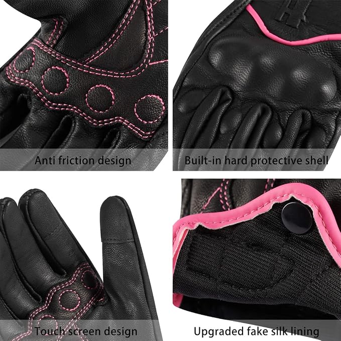 Harssidanzar Women's Motorcycle Gloves, Leather Motorcycle Gloves, Motorbike - Image 4